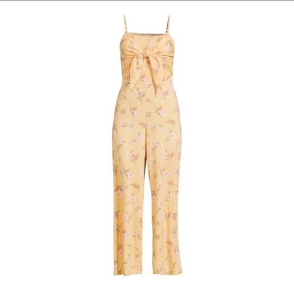 Floral yellow wide leg Strapless Jumpsuit with tie back bow - Picture 2 of 14